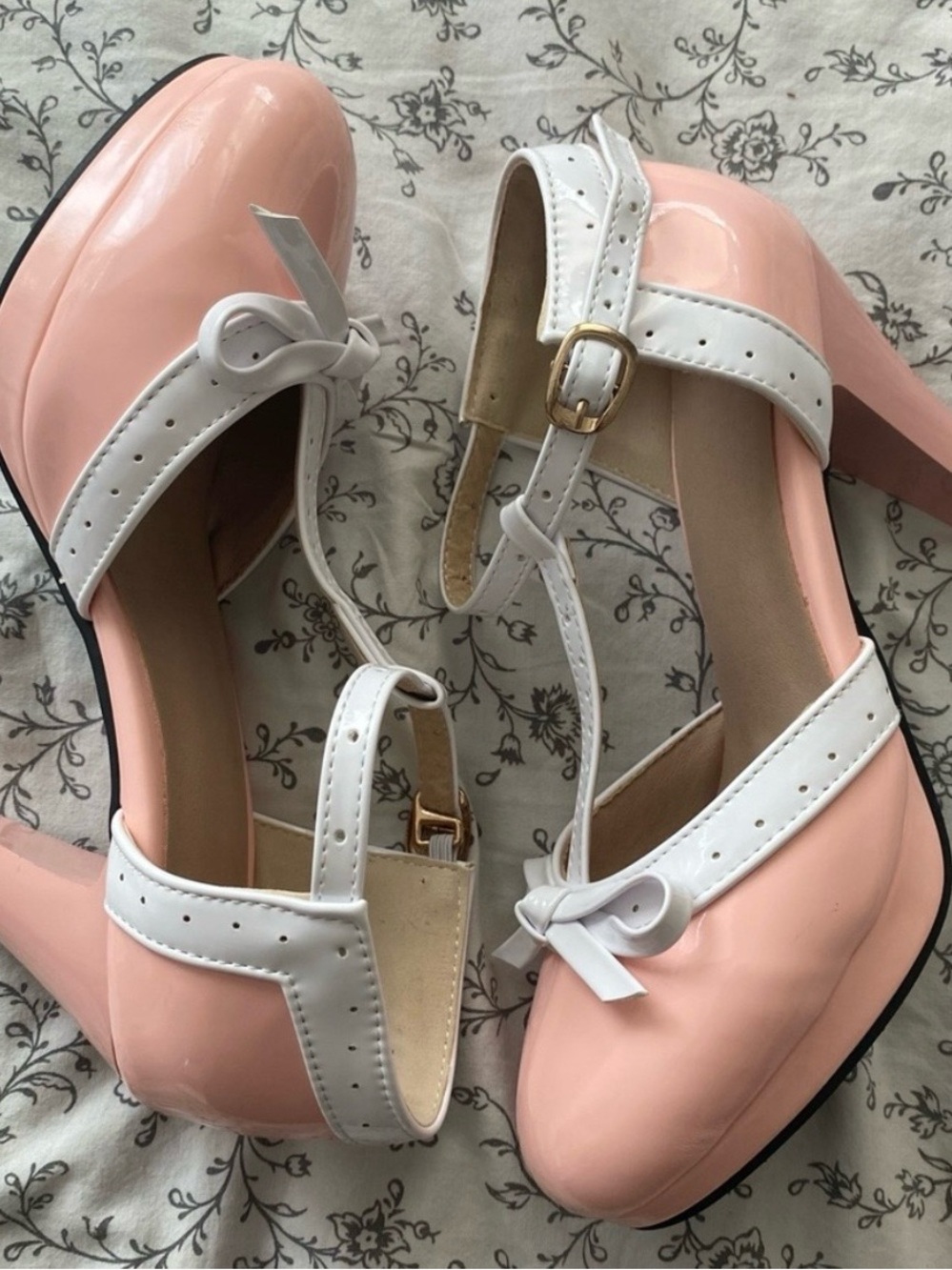 Women’s Pink and White Mary Jane Heels - Elegant Patent Pumps